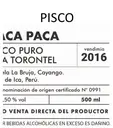 Pisco Paca Paca Moscatel 500 ml